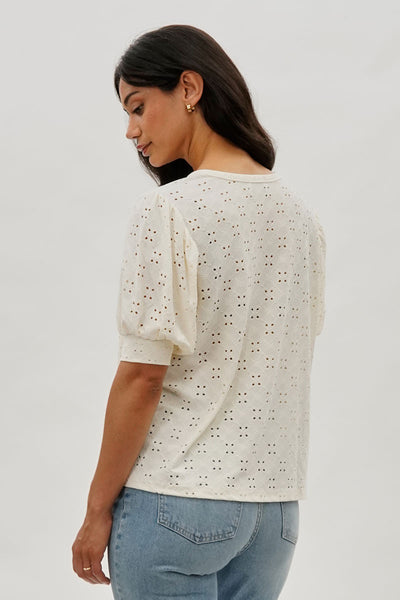 Beechers Brook Eyelet Detail Puff Sleeve Blouse - White - Womens Shirts & Blouses - Fairweather