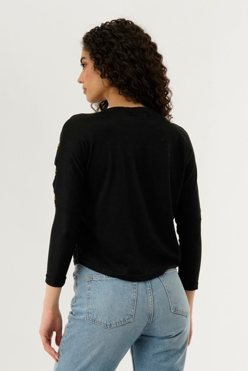 International INC Company Boat Neck Shoulder Button Pullover Sweater - Black - Womens Pullover Sweaters - Fairweather