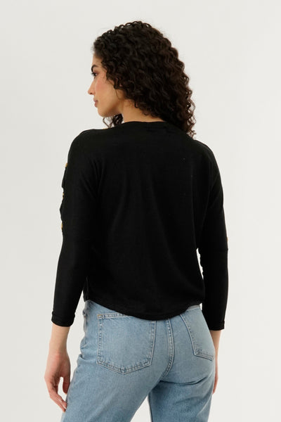 International INC Company Boat Neck Shoulder Button Pullover Sweater - Black - Womens Pullover Sweaters - Fairweather