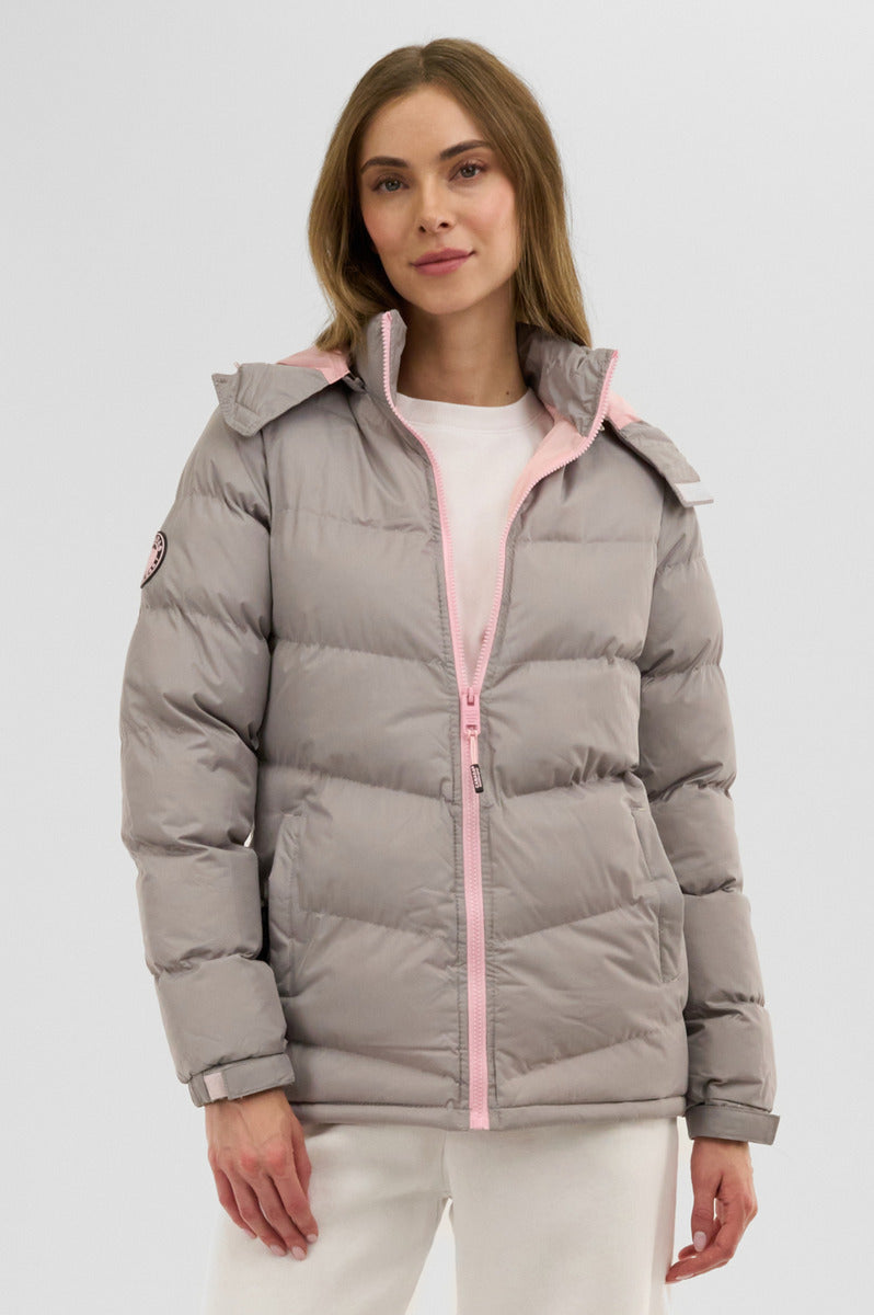 Canada Weather Gear Chevron Bubble Bomber Jacket - Stone - Womens Bomber Jackets - Fairweather