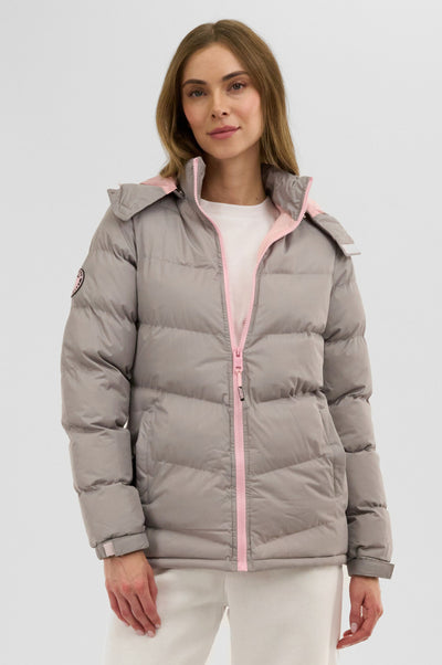 Canada Weather Gear Chevron Bubble Bomber Jacket - Stone - Womens Bomber Jackets - Fairweather