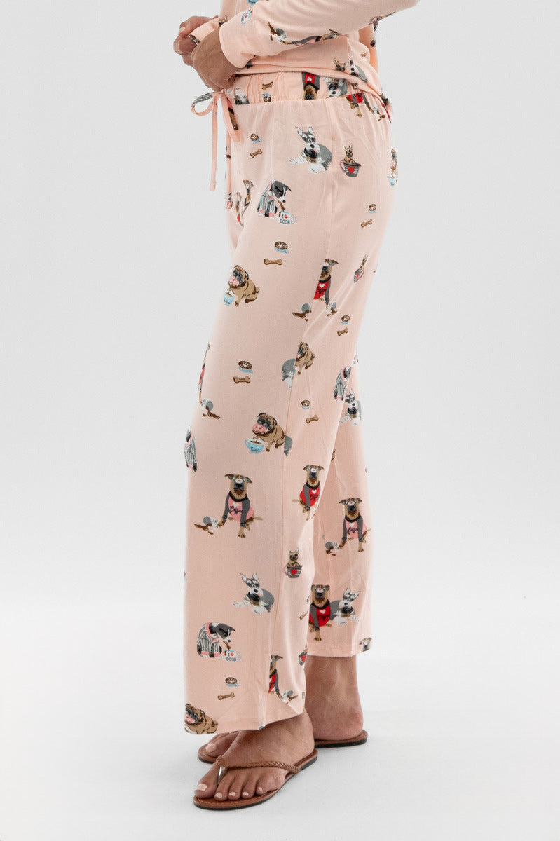 Canada Weather Gear Dog Print Wide Leg Pajama Pants - Blush - Womens Pajamas - Fairweather