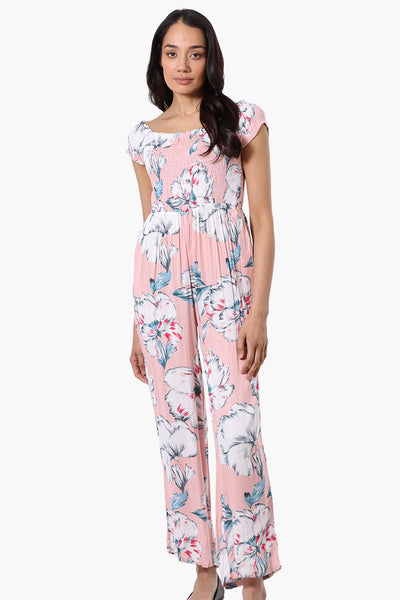 International INC Company Floral Smocked Square Neck Jumpsuit - Pink - Womens Jumpsuits & Rompers - Fairweather