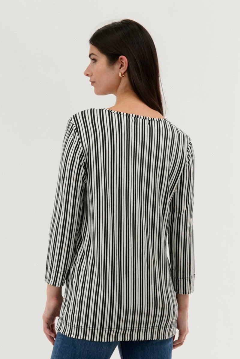 International INC Company Striped 3/4 Sleeve Blouse - Black - Womens Shirts & Blouses - Fairweather