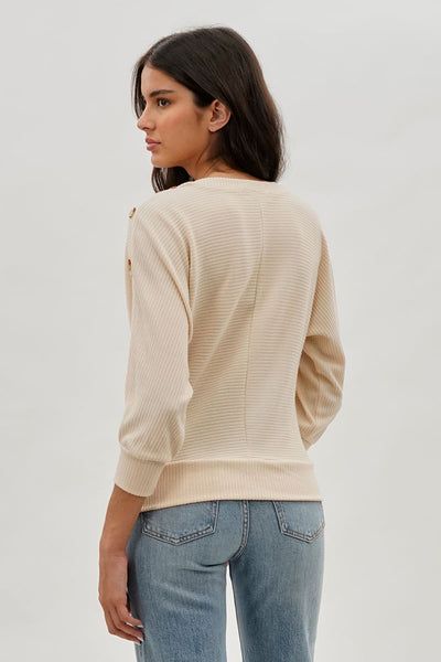 International INC Company Ribbed Button Detail Pullover Sweater - Cream - Womens Pullover Sweaters - Fairweather