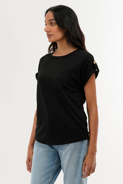 Costa Blanca Basic Cap Sleeve Tee - Black - Womens Tees & Tank Tops - Fairweather
