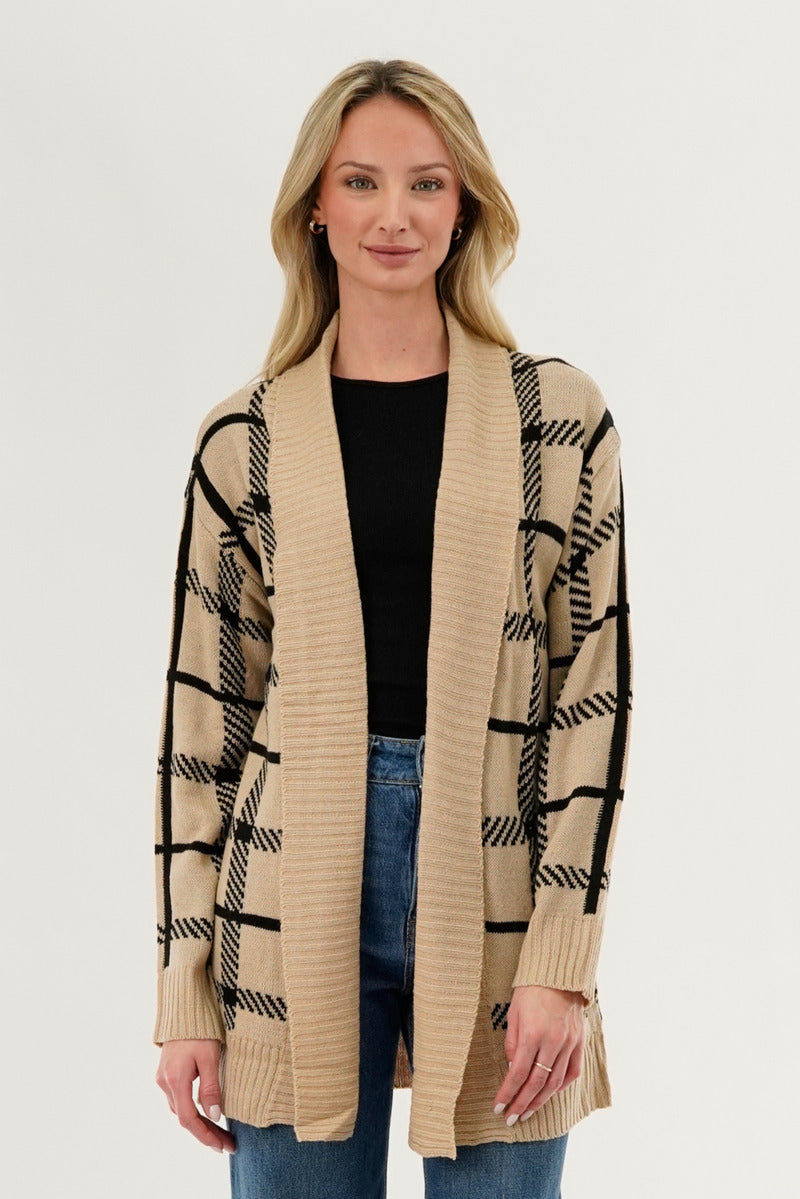 Canada Weather Gear Plaid Fold Over Wrap Cardigan - Beige - Womens Cardigans - Fairweather
