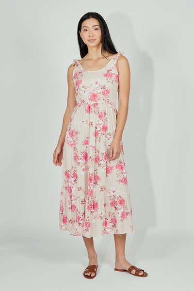 Limite Floral Tiered Shoulder Tie Maxi Dress - Pink - Womens Maxi Dresses - Fairweather
