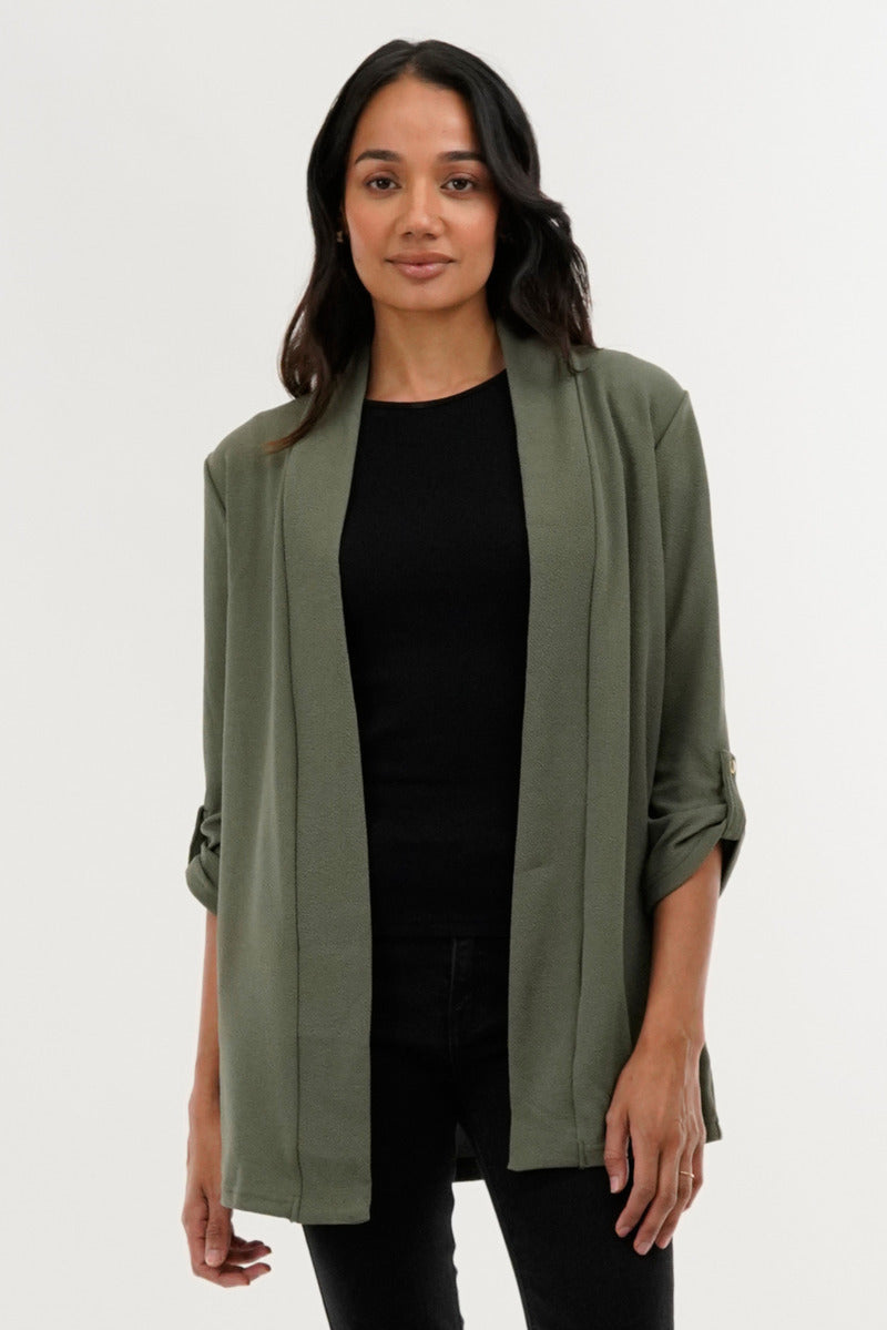 International INC Company Roll Up Sleeve Cardigan - Olive - Womens Cardigans - Fairweather