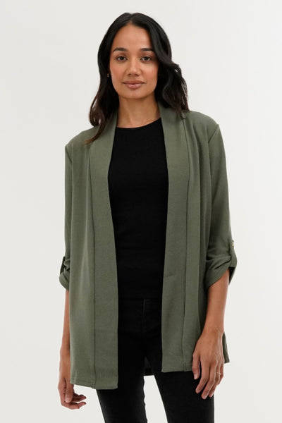International INC Company Roll Up Sleeve Cardigan - Olive - Womens Cardigans - Fairweather