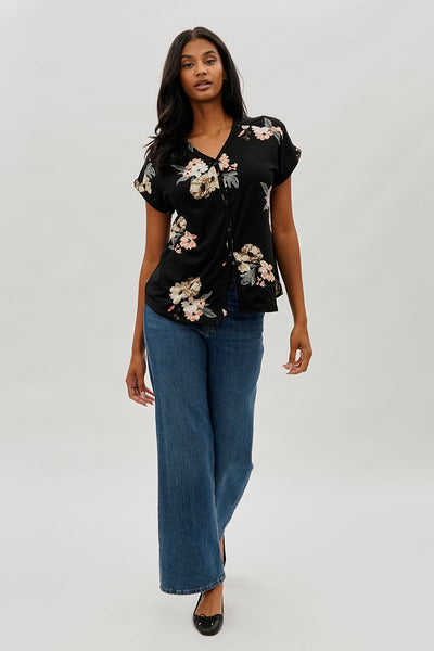 International INC Company Floral Button Up Tee - Black - Womens Tees & Tank Tops - Fairweather