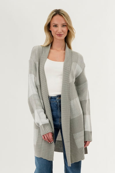 Canada Weather Gear Plaid Knit Fold Over Cardigan - Grey - Womens Cardigans - Fairweather