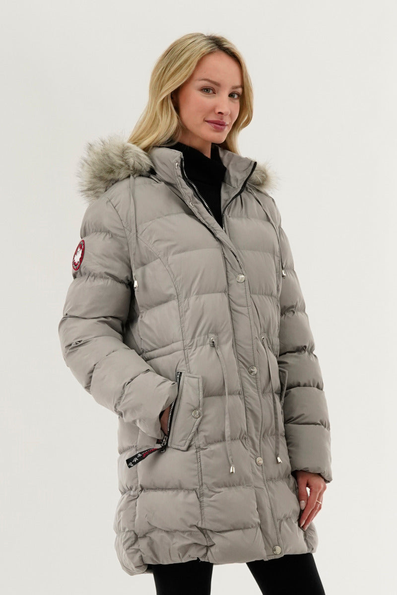 Canada Weather Gear Tie Waist Puffer Parka Jacket - Grey - Womens Parka Jackets - Fairweather