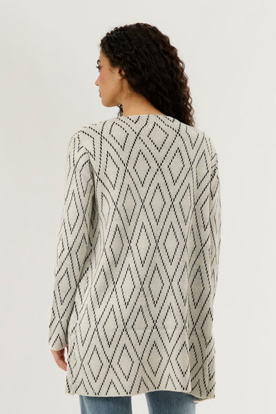 Beechers Brook Long Printed Open Cardigan - Cream - Womens Cardigans - Fairweather
