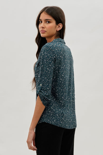 International INC Company Floral Half Zip Blouse - Teal - Womens Shirts & Blouses - Fairweather