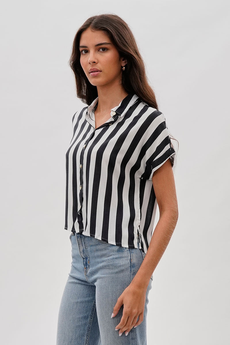 Stylexchange Vintage Striped Button Down Shirt - Black - Womens Shirts & Blouses - Fairweather