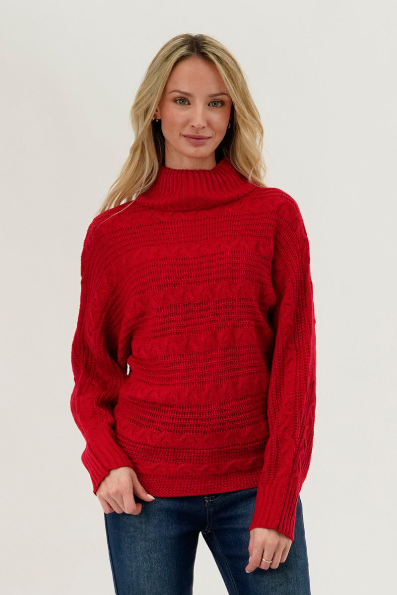 Beechers Brook Cable Knit Mock Neck Pullover Sweater - Red - Womens Pullover Sweaters - Fairweather