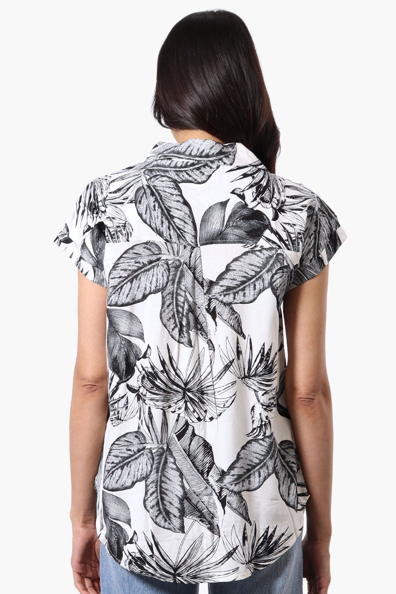 Majora Leaf Pattern Camp Collar Button Up Shirt - White - Womens Shirts & Blouses - Fairweather