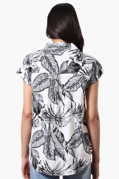 Majora Leaf Pattern Camp Collar Button Up Shirt - White - Womens Shirts & Blouses - Fairweather
