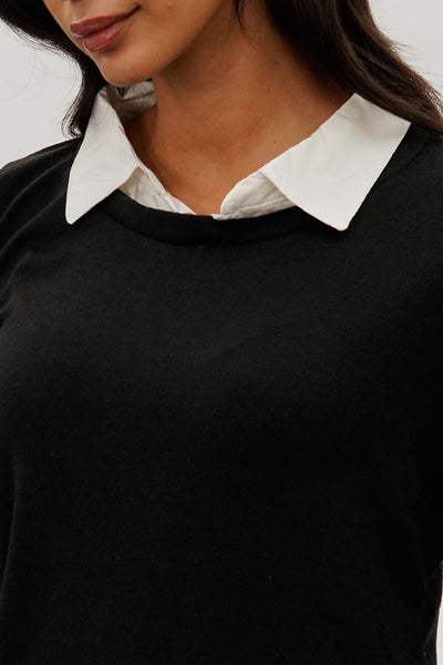 International INC Company Collared Pullover Sweater - Black - Womens Pullover Sweaters - Fairweather