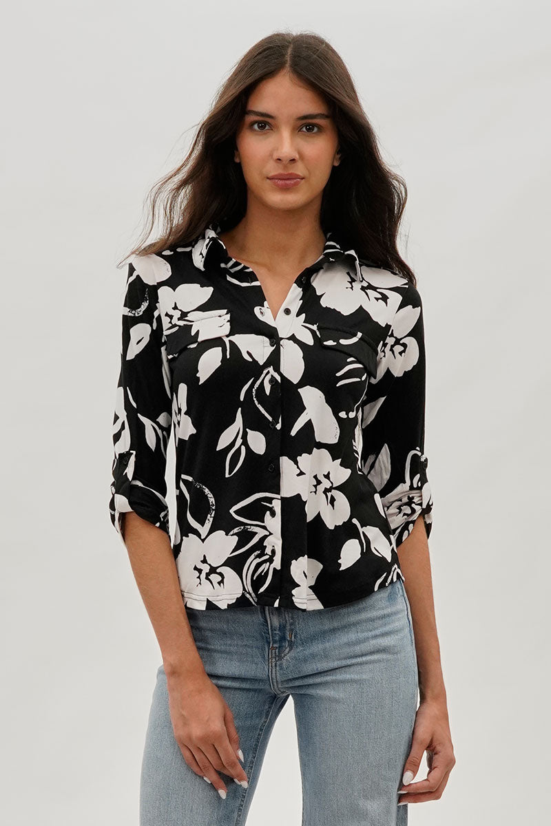 International INC Company Floral Button Up Shirt - Black - Womens Shirts & Blouses - Fairweather