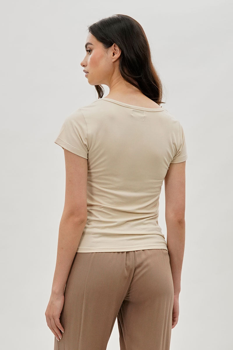 Costa Blanca Square Neck Tee - Beige - Womens Tees & Tank Tops - Fairweather