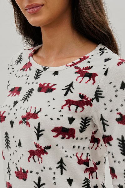 Canada Weather Gear Winter Print Crewneck Pajama Top - White - Womens Pajamas - Fairweather