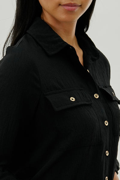 International INC Company Button Down Utility Pocket Blouse - Black