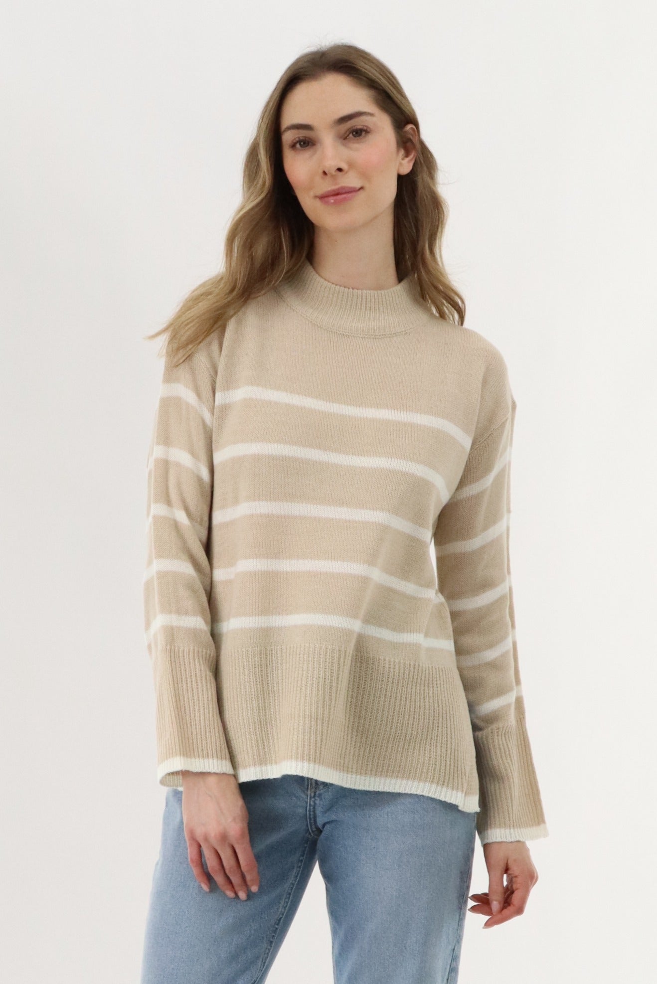 Beechers Brook Striped Knit Pullover Sweater - Beige - Womens Pullover Sweaters - Fairweather