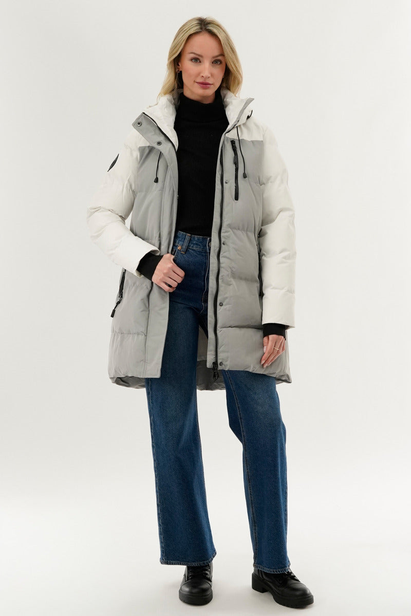 Camada Weather Gear Colour Block Puffer Parka Jacket - Grey - Womens Parka Jackets - Fairweather