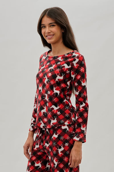 Canada Weather Gear Festive Print Crewneck Pajama Top - Red - Womens Pajamas - Fairweather