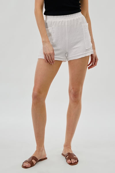 Stylexchange Vintage Textured Elastic Waist Shorts - White - Womens Shorts & Capris - Fairweather