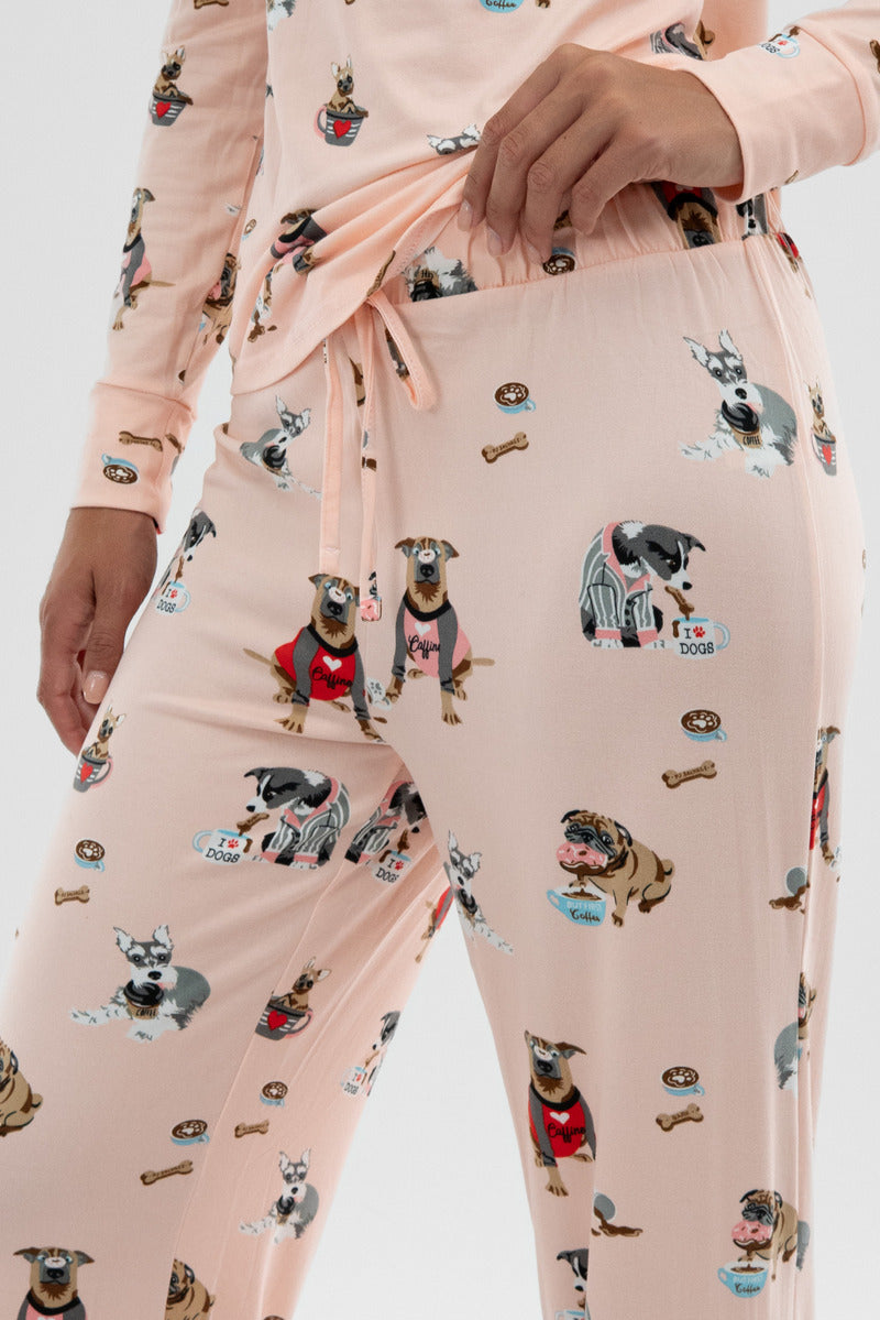 Canada Weather Gear Dog Print Wide Leg Pajama Pants - Blush - Womens Pajamas - Fairweather