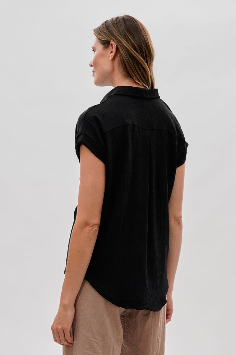 Sylexchange Vintage Short Sleeve Button Down Shirt - Black - Womens Shirts & Blouses - Fairweather