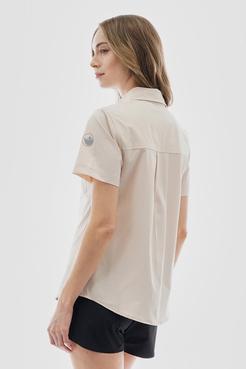 Canada Weather Gear Button Up Short Sleeve Shirt - Cream - Womens Shirts & Blouses - Fairweather