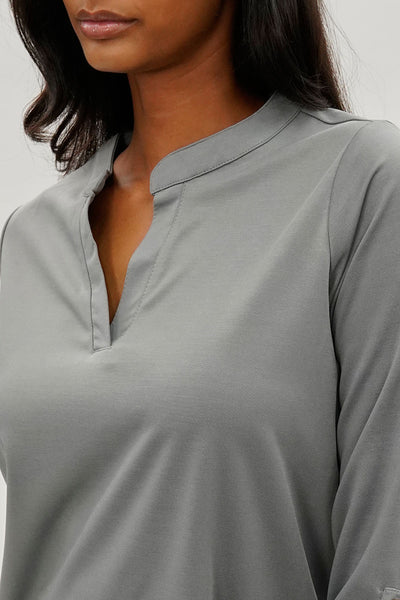 Costa Blanca Split Neck Roll Up Sleeve Blouse - Grey - Womens Shirts & Blouses - Fairweather