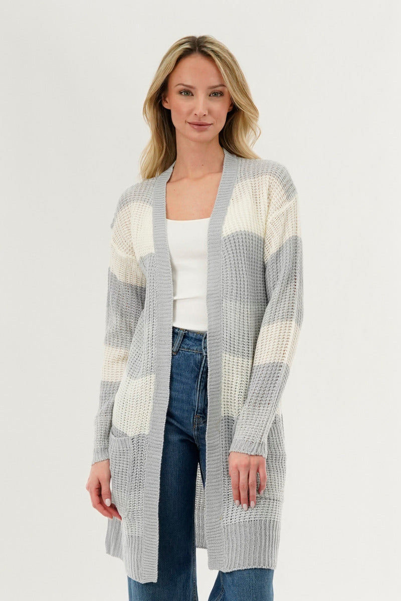Stylexchange Striped Knit Cardigan - Grey - Womens Cardigans - Fairweather