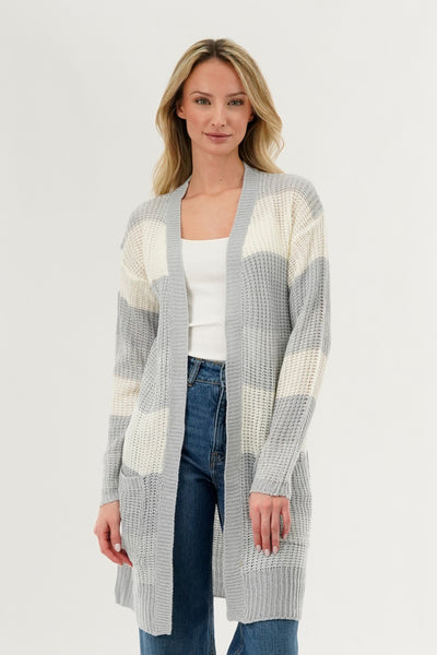 Stylexchange Striped Knit Cardigan - Grey - Womens Cardigans - Fairweather
