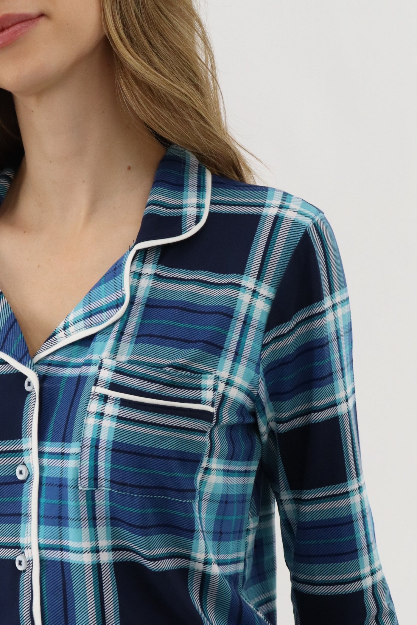 Canada Weather Gear Long Sleeve Button Up Pajama Top - Blue - Womens Pajamas - Fairweather