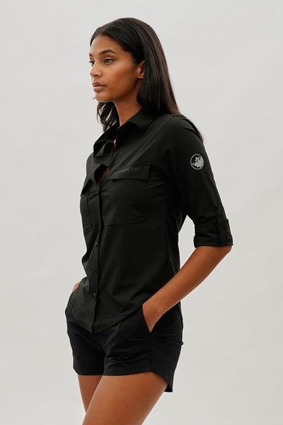 Canada Weather Gear Button Up Ripstop Utility Shirt - Black - Womens Shirts & Blouses - Fairweather