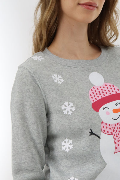 Festive Snowman Christmas Sweater - Grey - Womens Christmas Sweaters - Fairweather