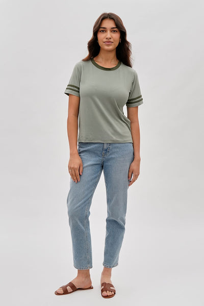Stylexchange Vintage Striped Ringer Tee - Olive