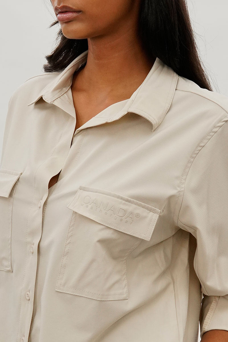 Button Up Ripstop Utility Shirt - Beige
