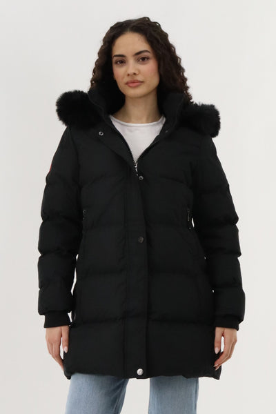 Canada Weather Gear Hip Length Quilted Parka Jacket - Black - Womens Parka Jackets - Fairweather