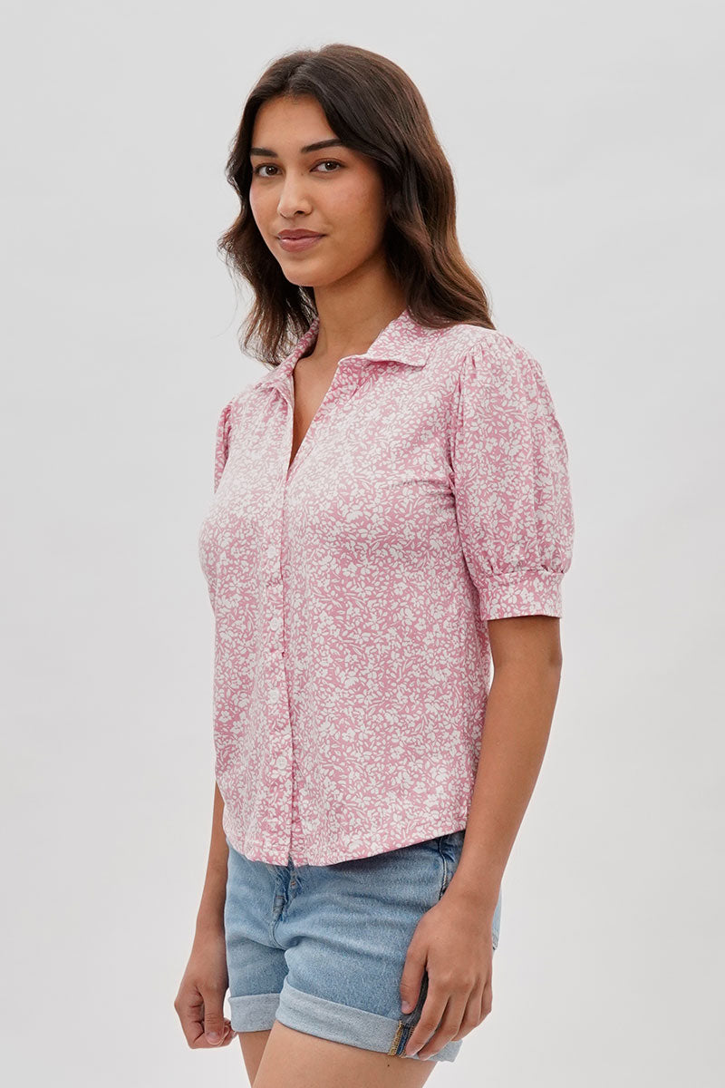 International INC Company Floral Puffer Sleeve Blouse - Pink - Womens Shirts & Blouses - Fairweather