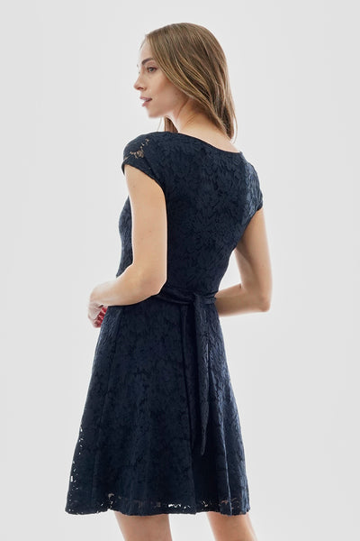 Costa Blanca Floral Lace Cap Sleeve Day Dress - Navy - Womens Day Dresses - Fairweather