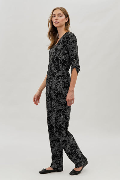 International INC Company Paisley Print Half Zip Jumpsuit - Black - Womens Jumpsuits & Rompers - Fairweather
