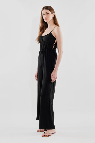 International INC Company Smocked Waist Side Slit Jumpsuit - Black - Womens Jumpsuits & Rompers - Fairweather