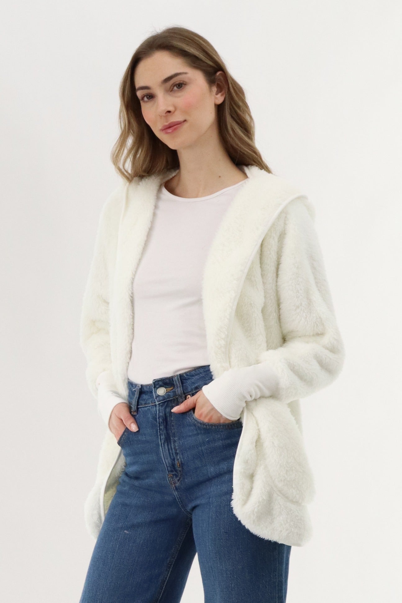 Canada Weather Gear Open Front Teddy Cardigan - Cream - Womens Cardigans - Fairweather