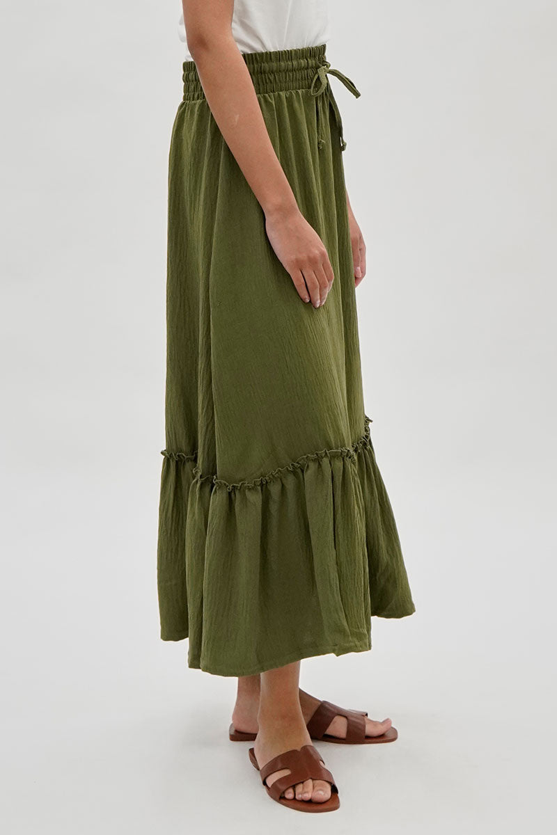 Stylexchange Vintage Tiered Cinched Skirt - Olive - Womens Skirts - Fairweather
